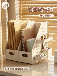 Perforated Pegboard Bookends with Pen Holder Desk Organizer