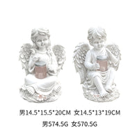 Solar Powered Angel Statue Garden Decor with Lantern - Boy or Girl Resin Figurine for Outdoor Patio Yard
