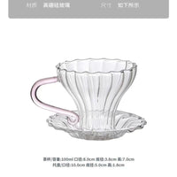 Pink Butterfly Transparent Glass Teacup with Handle and Saucer, Puer Tea Cup, Coffee Cup