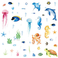 Ocean Dolphin Wall Decals for Kids' Rooms and Bathrooms, Self-Adhesive PVC Underwater Animal Stickers