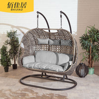 Outdoor Rattan Swing Chair with Stand, Waterproof UV-Resistant Hanging Basket for Garden Patio Balcony