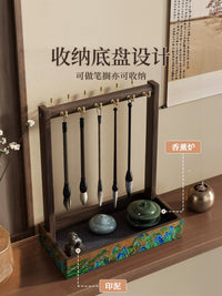 Modern Solid Wood Calligraphy Brush Holder Rack for Desk Organization
