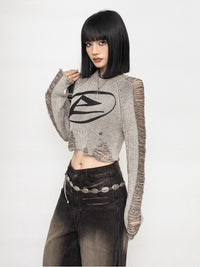 Women's Distressed Knit Pullover Sweater, American Retro Style