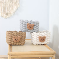 Cute Bear Desktop Storage Basket Korean Style Cotton Linen Woven Organizer for Keys Snacks Sundries
