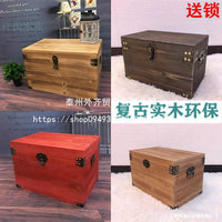 Vintage Wooden Storage Box with Lock and Lid, Large Rectangular Solid Wood Chest
