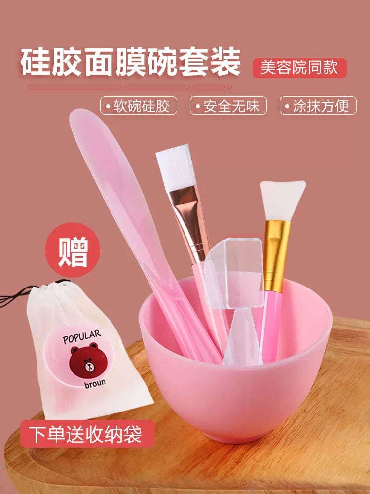 Silicone Facial Mask Mixing Bowl Set with Brush, Spatula, and Spoon for Spa and Home Use