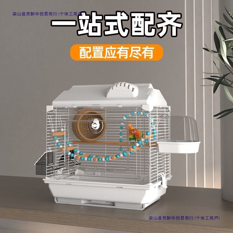 Large Wooden Bird Cage for Parakeets Cockatiels Peonies and Other Small Birds, Double-Layer Villa Design