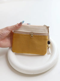 Japanese Style Canvas Multi-layer Coin Purse with Zipper, Mini Wallet, Card Holder, Key Bag