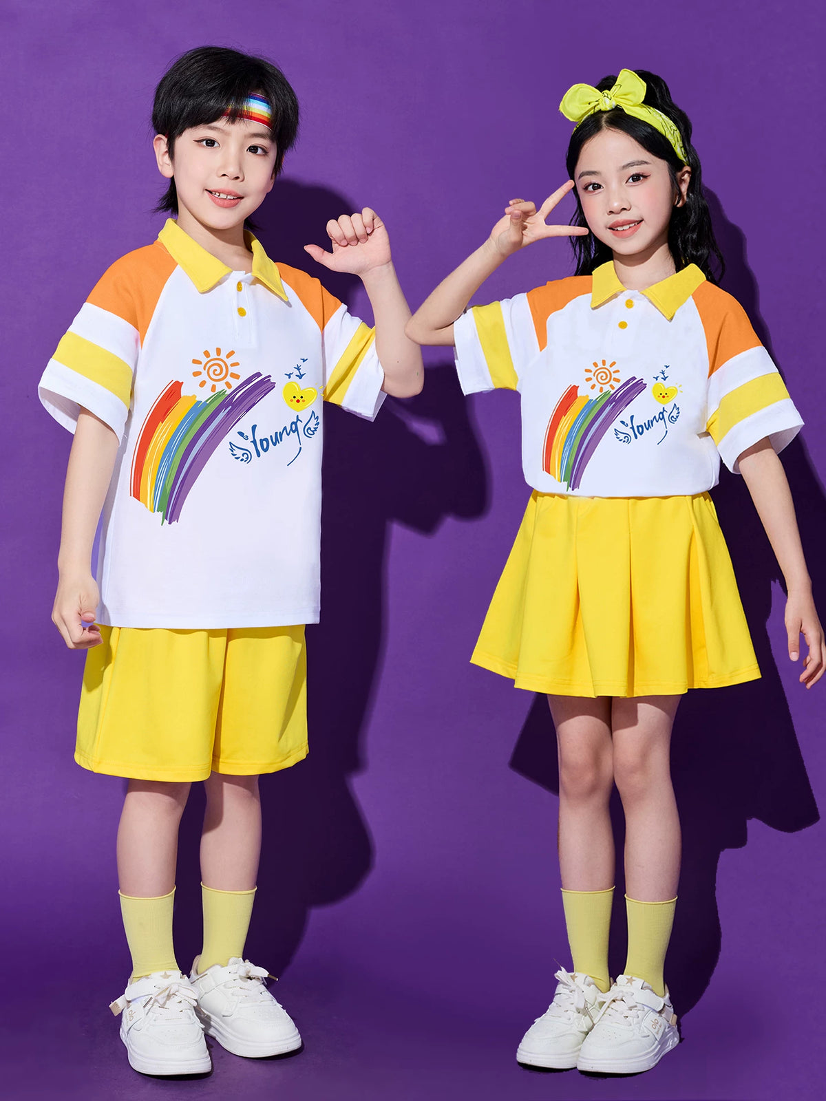 Kids' Rainbow Cheerleader Costume Set for School Performances and Sports Events