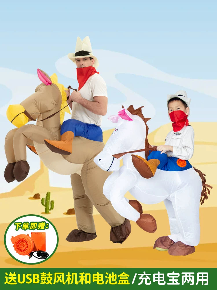 Inflatable Cowboy Rider Costume for Adults - Funny Party Cosplay Outfit