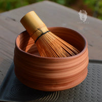 Japanese Zen Style Ceramic Matcha Bowl with Wood Grain Texture