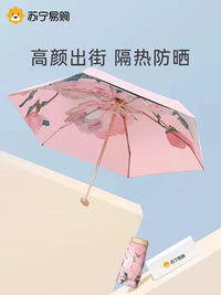 Compact UV Protection Sun Umbrella for Women, 6-Fold Portable Sunshade Capsule Umbrella for Sunny and Rainy Days