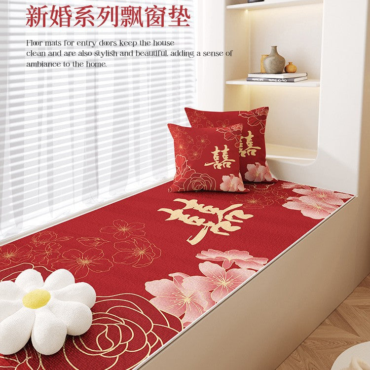 Red Wedding Bay Window Cushion Mat for All Seasons