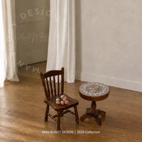 French Lace Wooden Round Table & Windsor Chair Miniature Dollhouse Furniture for OB11 Dolls
