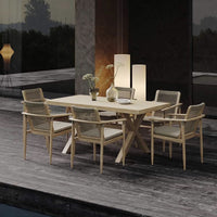 Outdoor Teak Dining Set with Rattan Weave Chairs for Patio Garden Villa