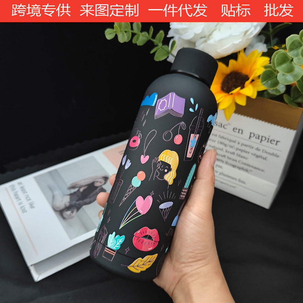 Cartoon Stainless Steel Insulated Water Bottle, Portable Large Capacity Outdoor Sports Flask