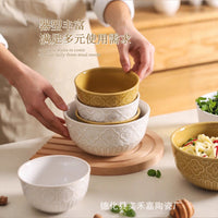 Nordic Ins Style Ceramic Bowl Set with Begonia Flower Pattern, Underglaze Dinnerware for Soup and Noodles