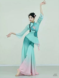Jiaozhou Yangko Dance Costume for Women, Elegant Classical Dance, Lotus Fan Dance Performance Outfit