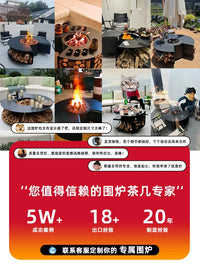Outdoor Patio Fire Pit Table with BBQ Grill and Heater for Backyard Villa Garden
