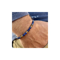 Vintage Lapis Lazuli Picture Stone Beaded Bracelet for Men, Natural Stone Flat Bead European and American Style Jewelry
