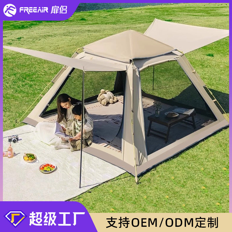 Automatic Pop-Up Beach Camping Tent with Rain Protection for 2 People, Camouflage Outdoor Picnic Mat Included