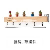 Wall-Mounted Wooden Key Holder with Hooks and Decorative Shelf