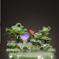 Ceramic Tabletop Water Fountain with Fish Tank Oxygenator and LED Light for Home Decor