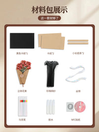Chinese Valentine's Day Handmade Bouquet 3D Folding Birthday Greeting Card with NFC Music & Handwritten Letter, High-End Gift for Friends
