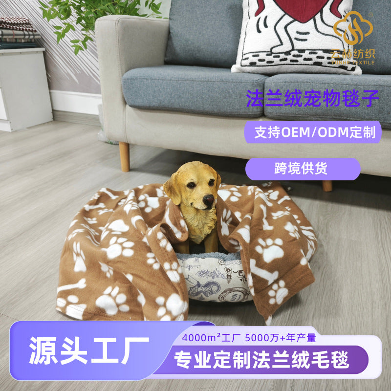 Cartoon Print Double-Sided Fleece Pet Blanket for Dogs and Cats, Warm and Soft