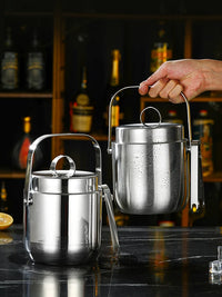 Stainless Steel Double-Layer Insulated Ice Bucket with Hammered Finish for Bar KTV Champagne Wine Beer