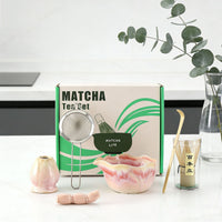 Japanese Style Matcha Bowl Set with Spout and Cherry Blossom Design