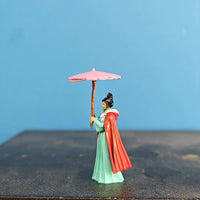 Miniature Brass Hand-Painted Figure for Micro Landscape Decoration - Ancient Chinese Style Girl with Umbrella