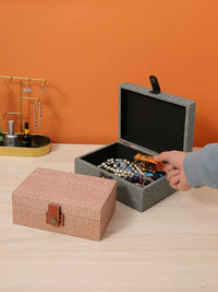 Rattan-Style Wooden Storage Box with Lid for Desktop Organization and Jewelry