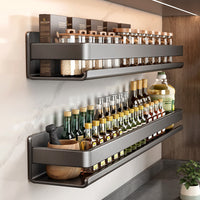 Wall-Mounted Kitchen Spice Rack Organizer with Hooks, Punch-Free Installation