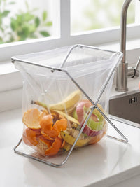304 Stainless Steel Foldable Trash Bag Holder for Kitchen Countertop