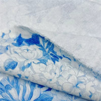 Elegant Blue and White Porcelain Floral Cotton Fabric for DIY Apparel and Crafts