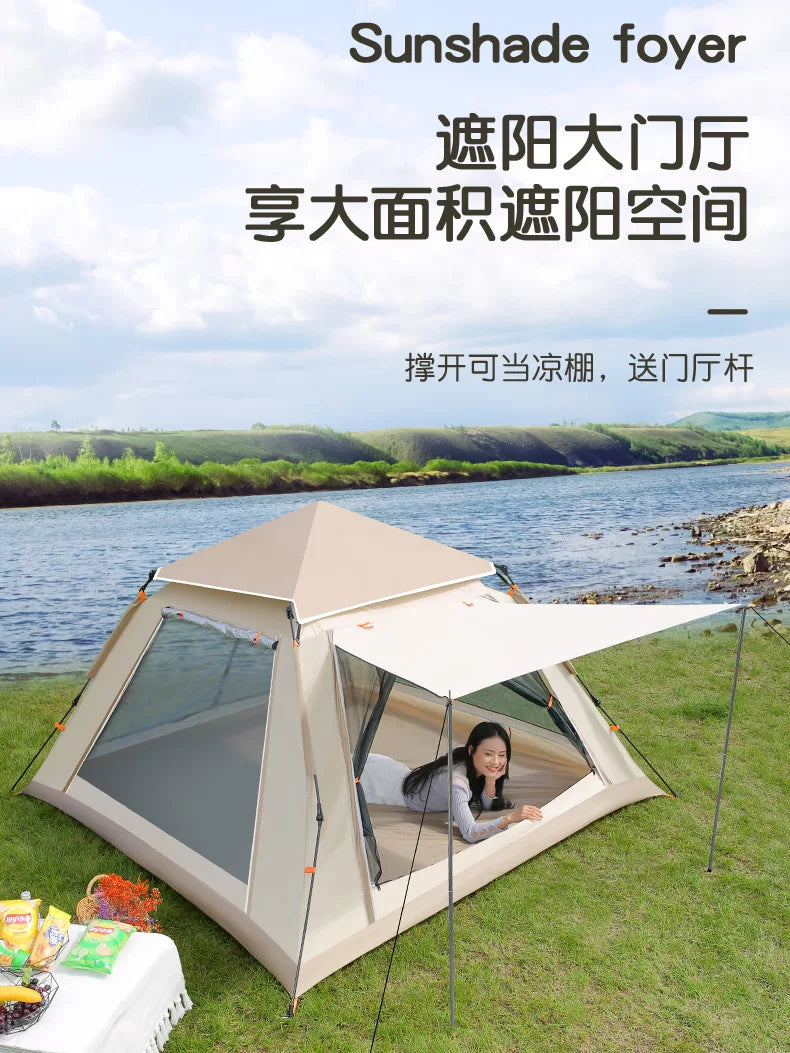 Automatic Pop-Up Camping Tent for 3-4 People, Waterproof UV Protection, Double-Layer Design with Mosquito Net