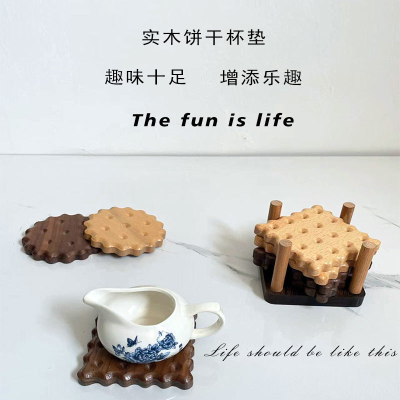 Creative Biscuit Wood Coasters for Mugs and Cups, Heat-Insulating Drink Mats