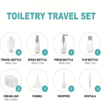 12-Piece Travel Refillable Bottle Set for Lotions, Sprays, and Creams with Dispensing Tools