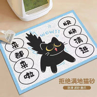 Cartoon Black Cat Anti-Slip Litter Mat for Home, Durable and Easy to Clean Pet Feeding Mat
