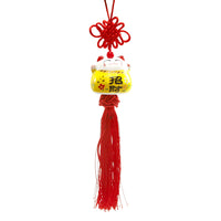 Ceramic Maneki-Neko Daruma Charm for New Year Blessings and Good Fortune