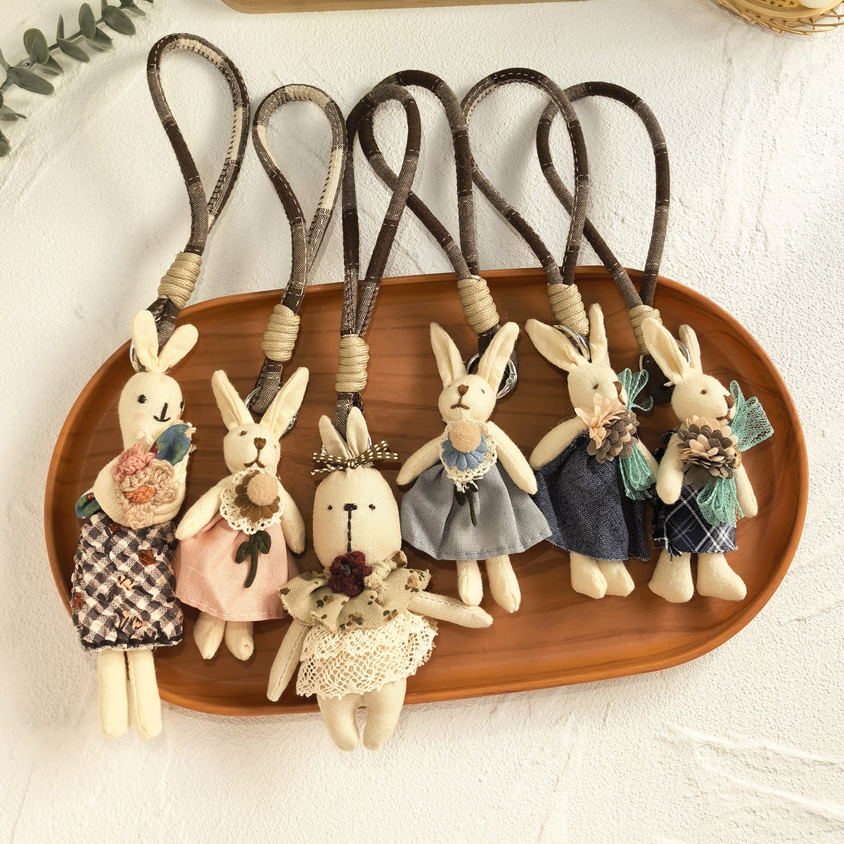 Forest Style Cotton Linen Fabric Rabbit Doll Bag Charm Keychain