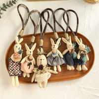 Forest Style Cotton Linen Fabric Rabbit Doll Bag Charm Keychain