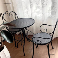 Outdoor Patio Bistro Set, Wrought Iron Round Table and Chairs for Balcony Garden Cafe