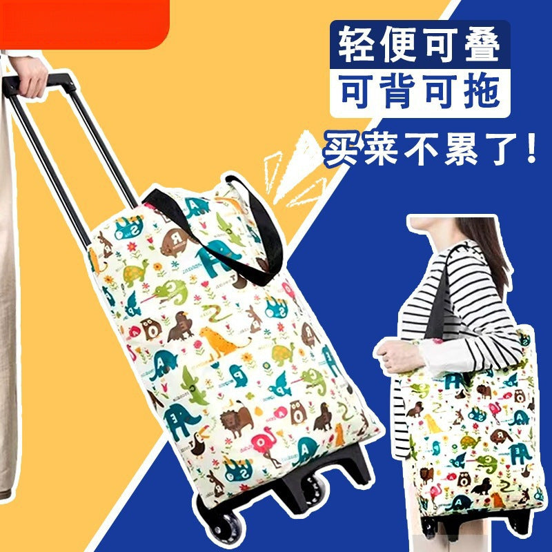 Foldable Oxford Cloth Shopping Cart with Wheels, Portable Large Capacity Grocery Trolley