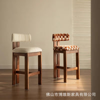 French Solid Wood Bar Stool Counter Height Dining Chair for Home Kitchen Island