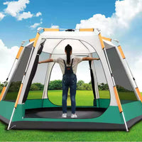 Automatic Hydraulic Hexagonal Camping Tent for 3-8 People, Double-Layer, Waterproof, Aluminum Pole