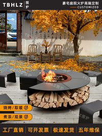 Outdoor Patio Fire Pit Table with BBQ Grill and Heater for Backyard Villa Garden