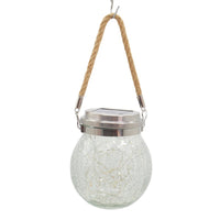 Solar Crackle Glass Jar Hanging Lantern with LED Lights for Outdoor Garden Patio Decor