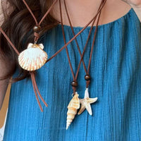 Seashell Starfish Conch Pendant Necklace for Women, Beach Vacation Style